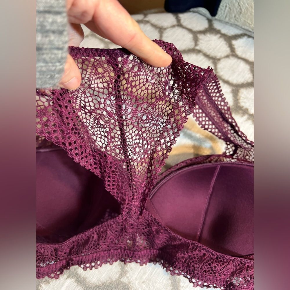 Victoria Secret Lace Bralette in Merlot, Medium, racerback bralette, lovely - Picture 4 of 5